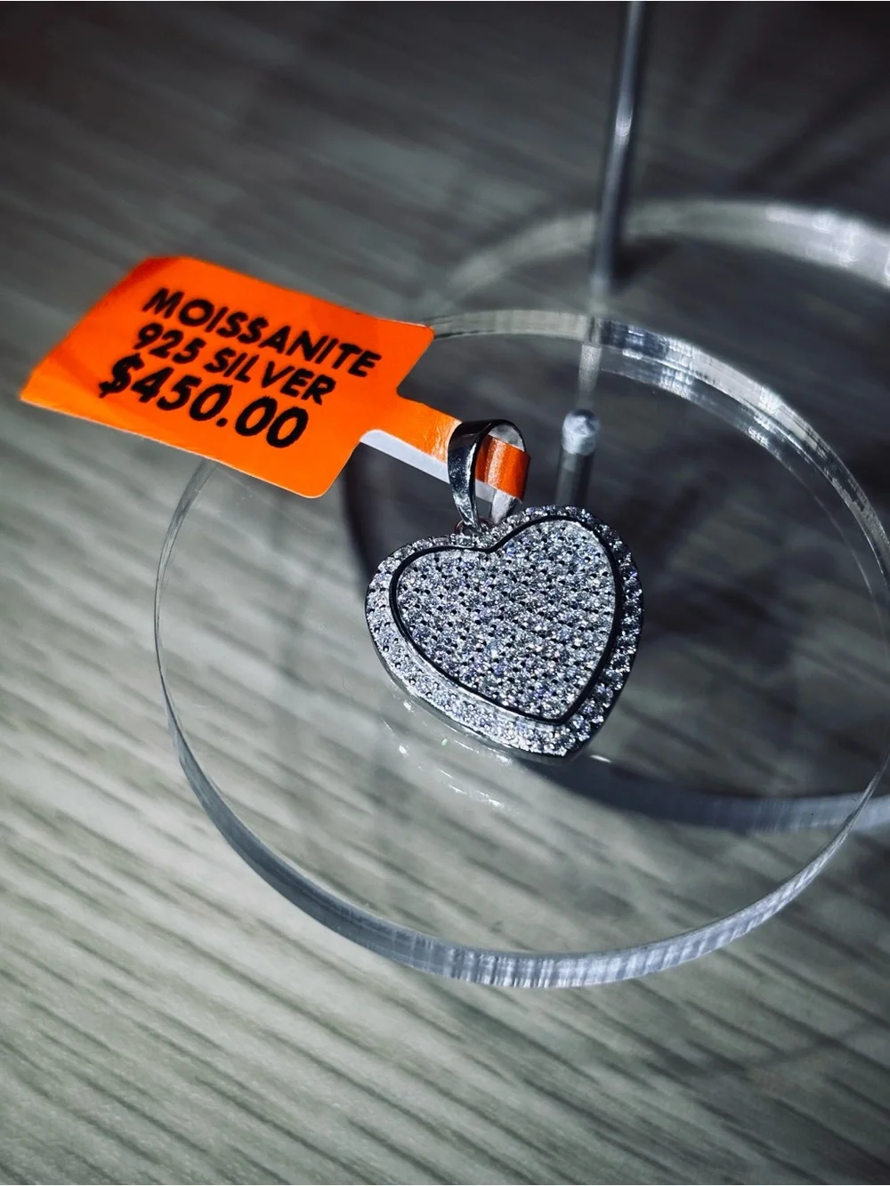 Solid 925 Sterling Silver VVS Moissanite Pave' Heart Pendant - Picture 8 of 13